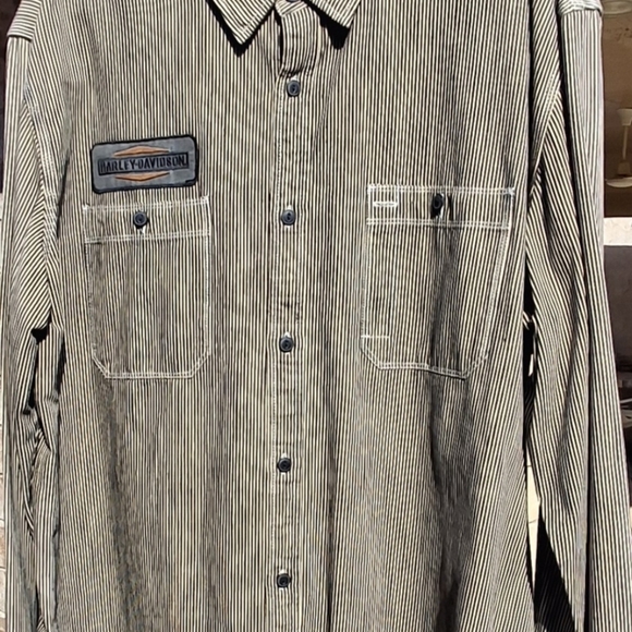 Harley Davidson Button Up Long Sleeve Embroidered Striped Shirt Men Size XXL - Picture 6 of 16